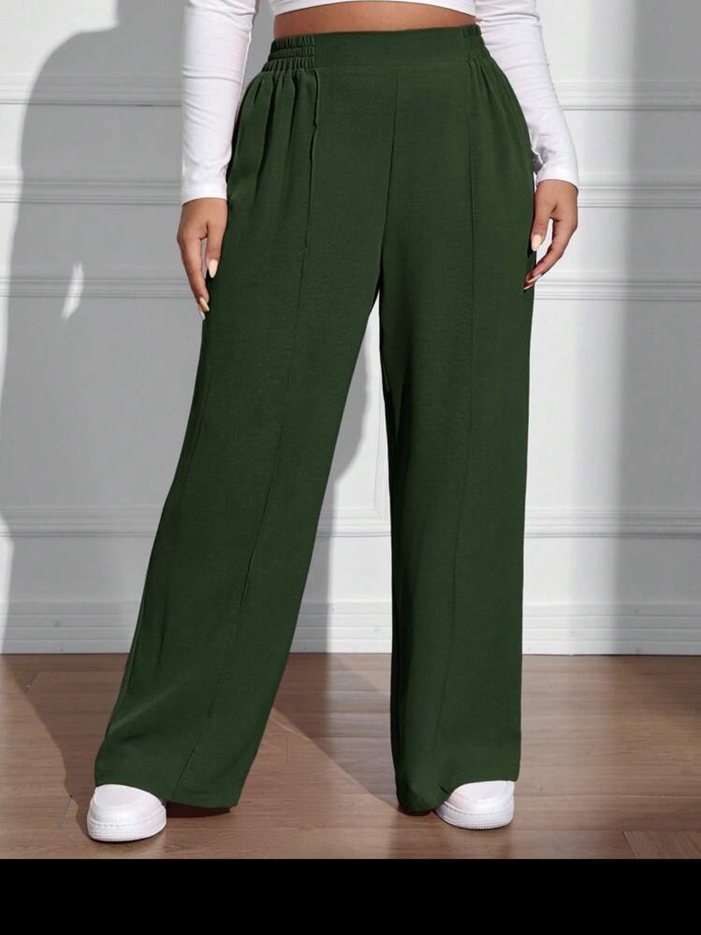 SHEIN Olive Green High-Rise Wide Leg Pants